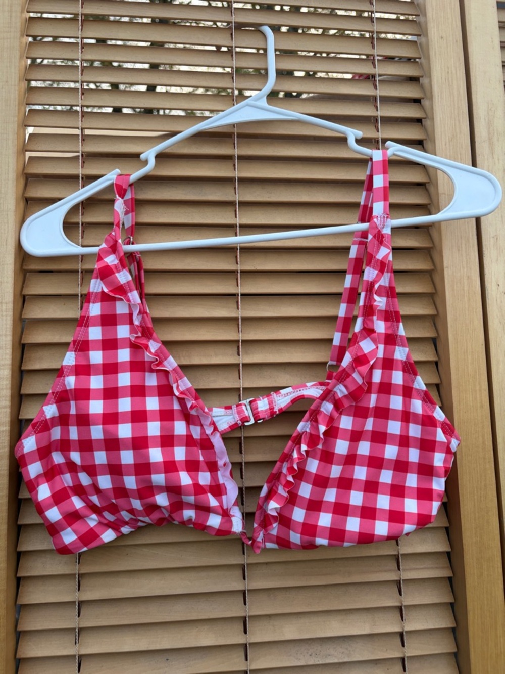 LC Lauren Conrad Red and White Gingham Ruffle Bikini Top